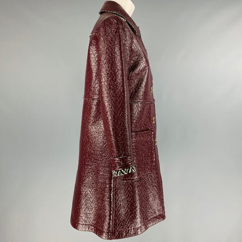 TRINA TURK Size 2 Burgundy Black White Cotton Blend Spread Collar Coat