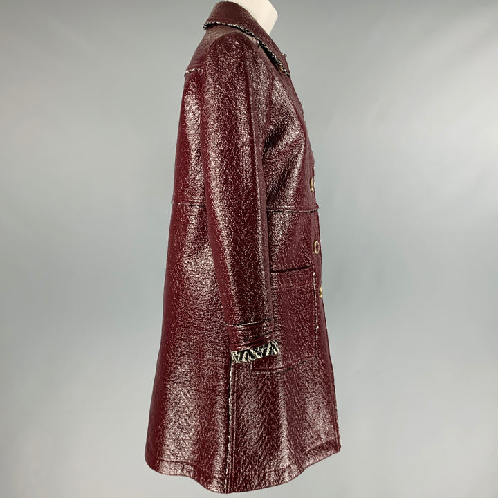 TRINA TURK Size 2 Burgundy Black White Cotton Blend Spread Collar Coat