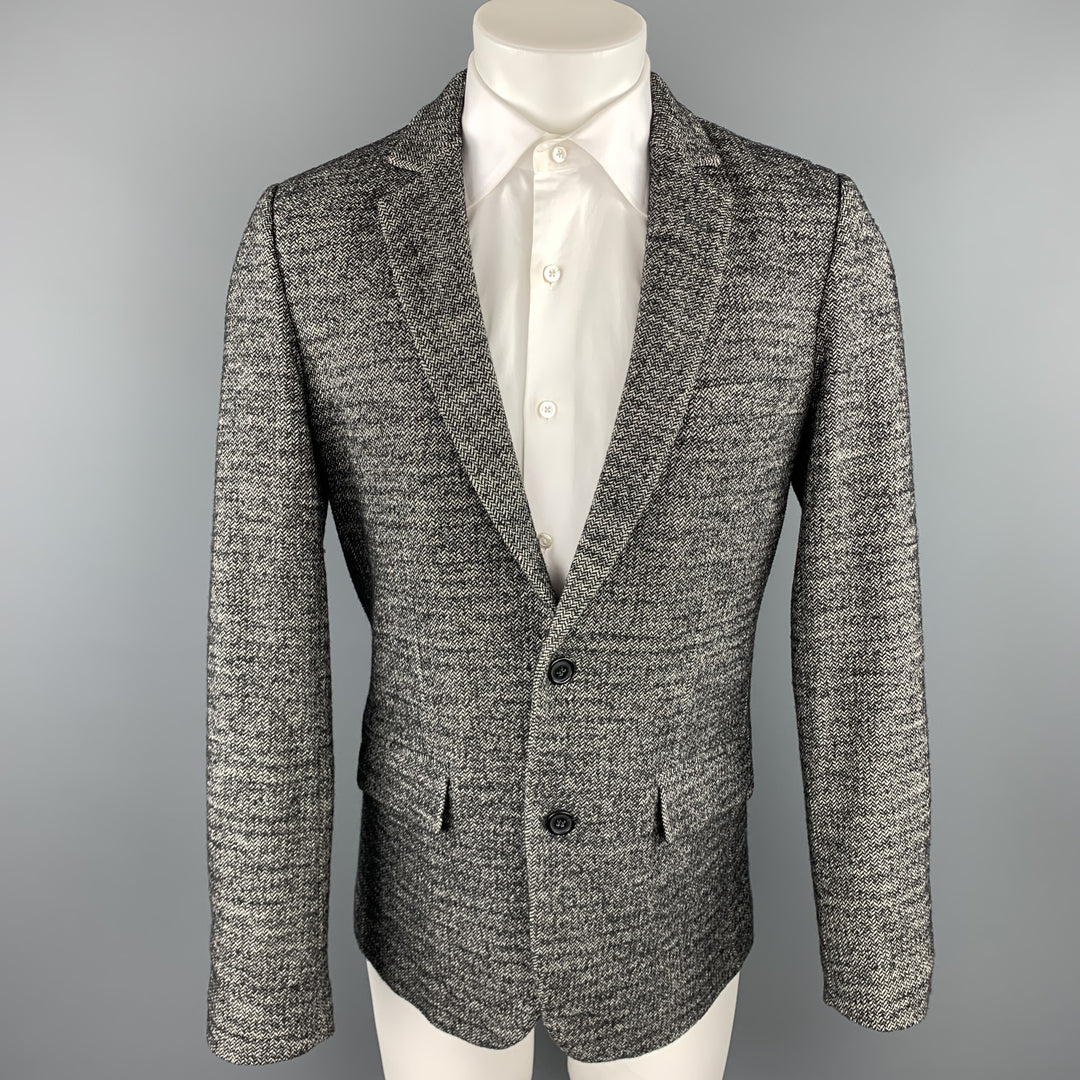 NY BASED Talla S Abrigo deportivo de algodón/lana en espiga gris y negro