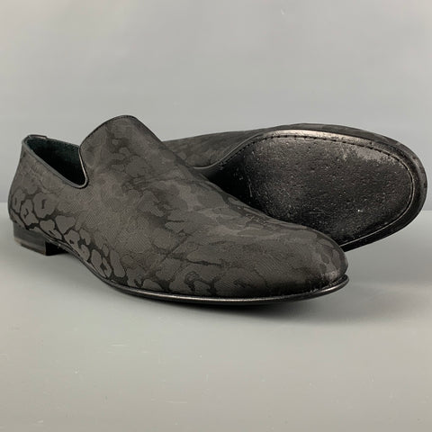 JIMMY CHOO Size 10.5 Black Animal Print Leather Slip On Loafers
