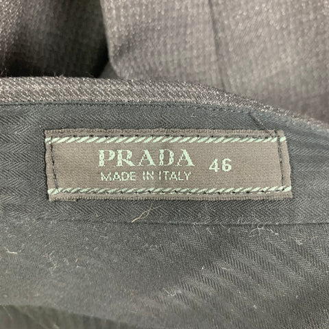 PRADA Size 36 Black Charcoal Virgin Wool Silk Notch Lapel Suit