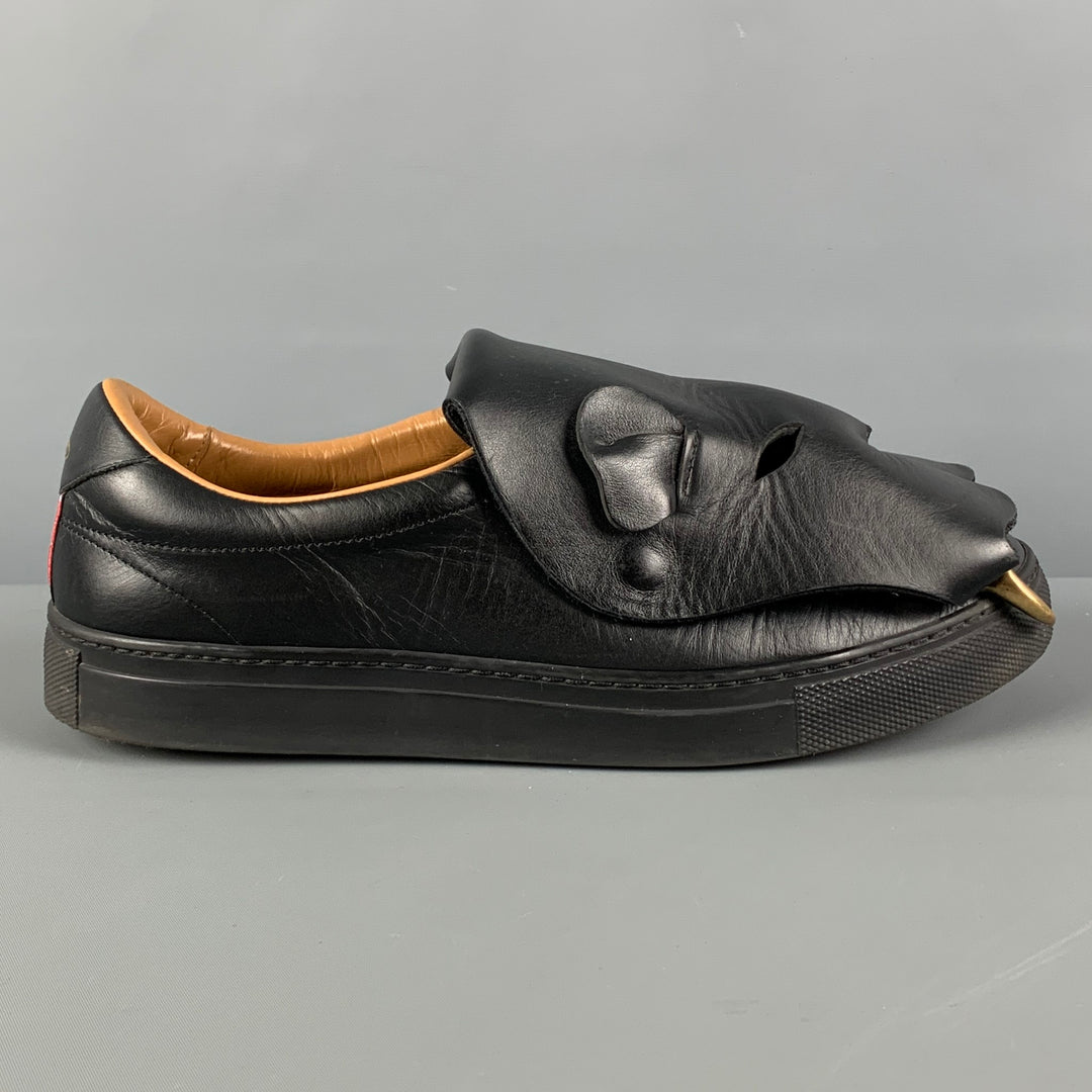 VIVIENNE WESTWOOD Size 10 Black Cut Outs Leather Slip On Sneakers