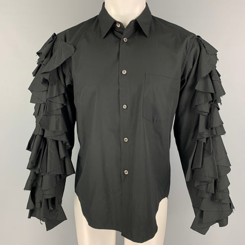 COMME des GARCONS HOMME PLUS Size S Black Ruffled Cotton Long Sleeve Shirt