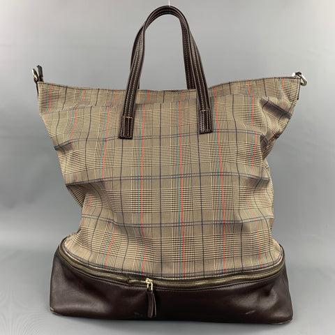 PAUL SMITH Taupe Glendplaid Polyester Leather Trim Handbag