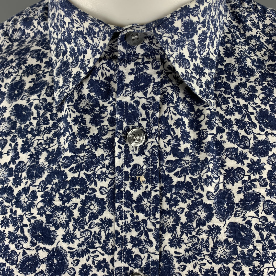 PAUL SMITH Camisa de manga larga con botones de algodón floral azul marino y blanco talla S