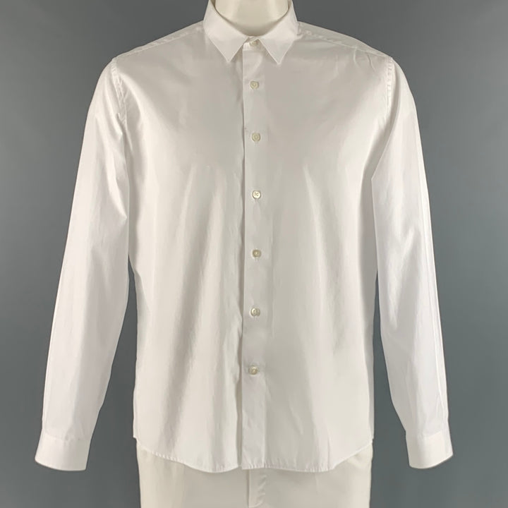 AMI by ALEXANDRE MATTIUSSI Size XL White Solid Cotton Long Sleeve Shirt