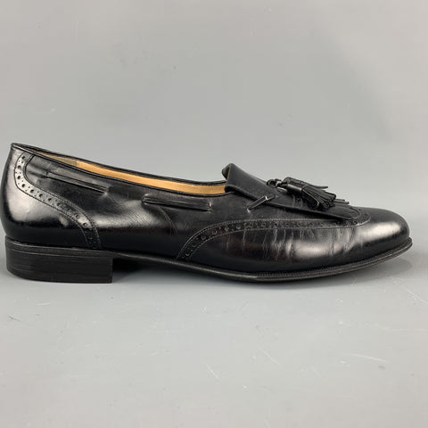 SALVATORE FERRAGAMO Size 11.5 Black Leather Eyelash Tassel Loafers