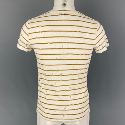 IRO Size XS White Olive Stripe Linen Crew-Neck Mina T-shirt