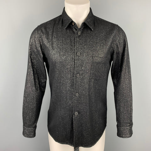 COMME des GARCONS HOMME PLUS Size M Black & Silver Metallic Wool Blend Rubber Buttons Long Sleeve Shirt