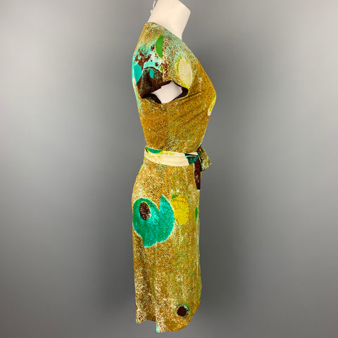 YIGAL AZROUEL Size 0 Green Abstract Rayon Belted Wrap Dress