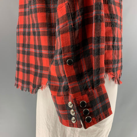 FRAME Size XXL Red Black Plaid Polyester / Cotton Western Long Sleeve Shirt