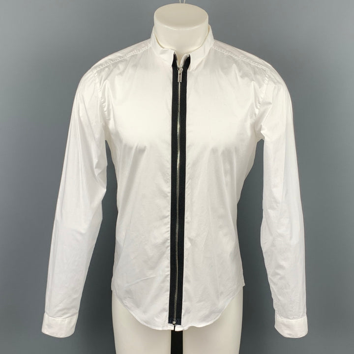 HUGO BOSS Taille M Chemise slim en coton mélangé blanc avec fermeture éclair à manches longues