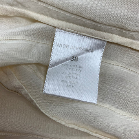 NINA RICCI Size 6 Cream Gold Cotton Blend Stripe Ruffle Dress Top