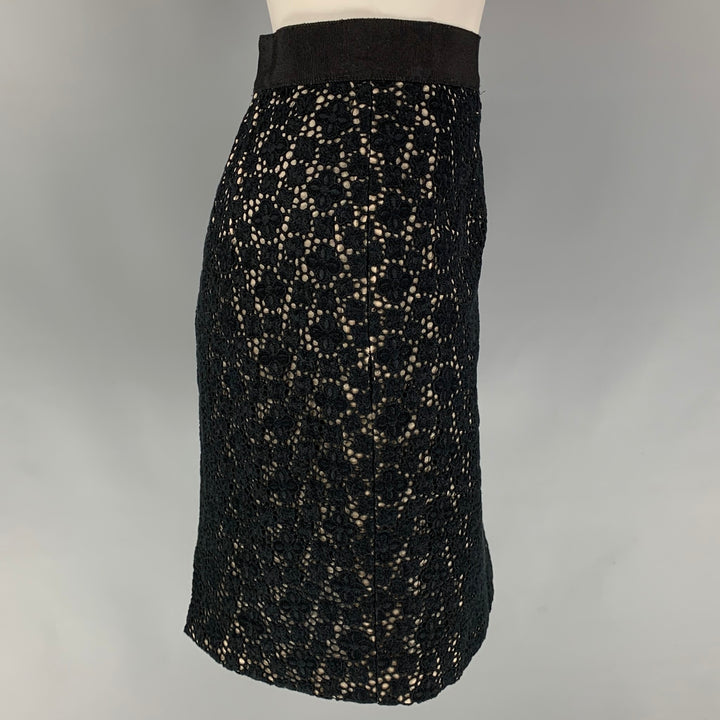 GIAMBATTISTA VALLI Size S Black Cotton Guipure Pencil Skirt