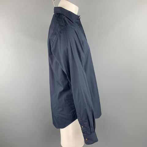 KOIKE Size M Navy Print Cotton Button Up Long Sleeve Shirt