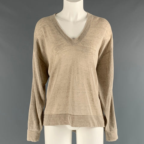 BRUNELLO CUCINELLI Size L Camel Mixed Fabrics Oversized Pullover