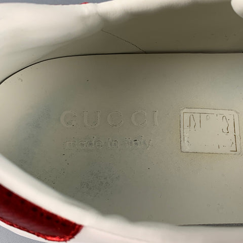 GUCCI Size 12 White Applique Leather Lace Up Ace Sneakers