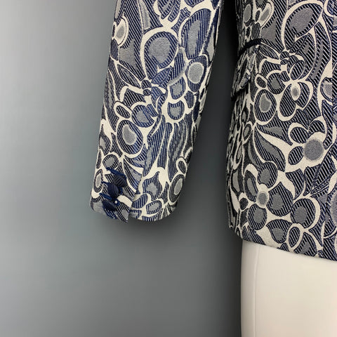 MR. TURK Gregory Size 38 Navy & Gray Silver Abstract Floral Jacquard Acetate Blend Evening Sport Coat