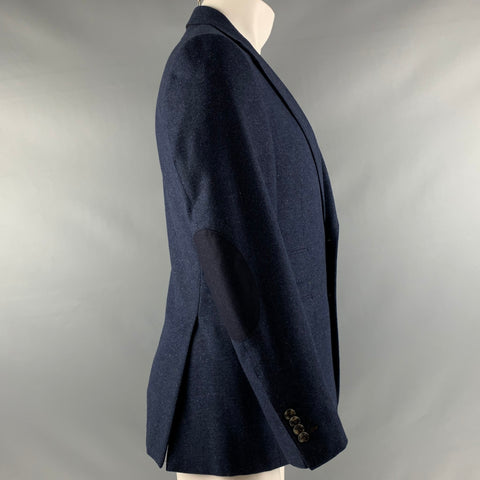 BECKETT et ROBB Taille 38 Manteau de sport en laine chinée marine avec patchs aux coudes
