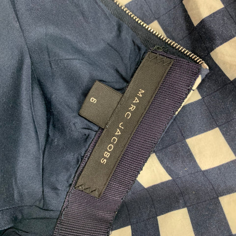 MARC JACOBS Size 6 Navy White Cotton Checkered Ruched Skirt