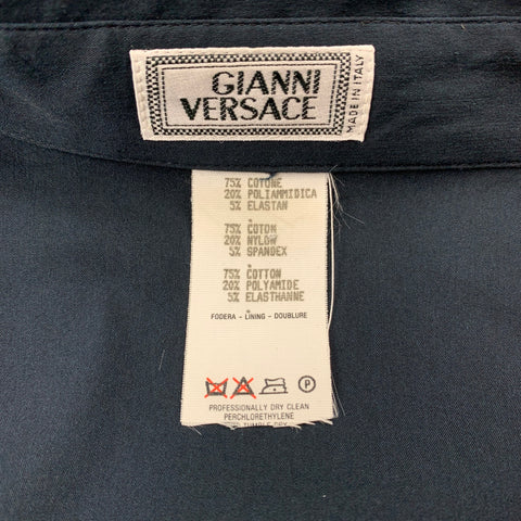GIANNI VERSACE Size XS Navy Beaded Cotton Blend Button Up Long Sleeve Shirt