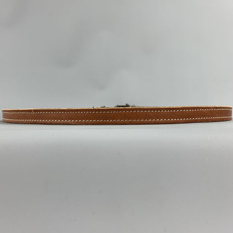 MAISON MARGIELA Size 40 Tan Contrast Stitch Leather Double Buckle Belt