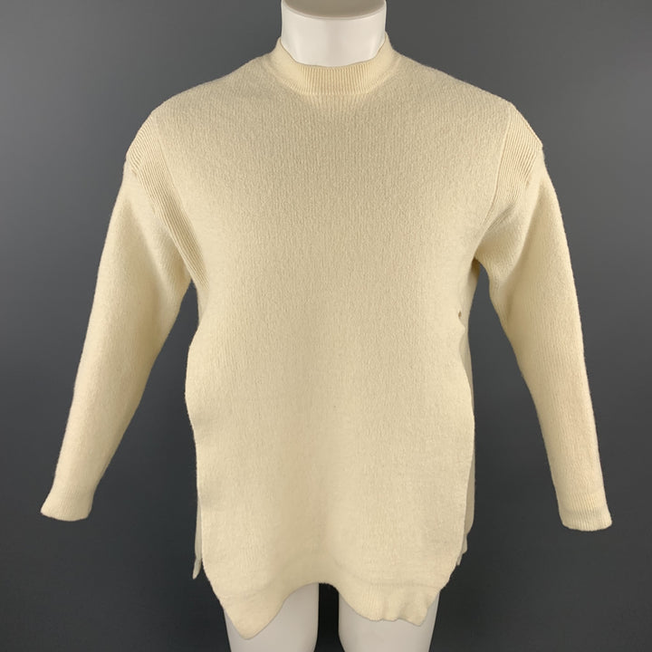 FREAK'S STORE Size S Cream Ribbed Wool / Cotton Slit Sides Crew-Neck Sweater