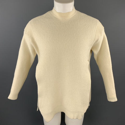 FREAK'S STORE Size S Cream Ribbed Wool / Cotton Slit Sides Crew-Neck Sweater