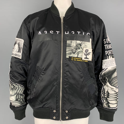 DIESEL Size XL Black White Patches Nylon Reversible Jacket