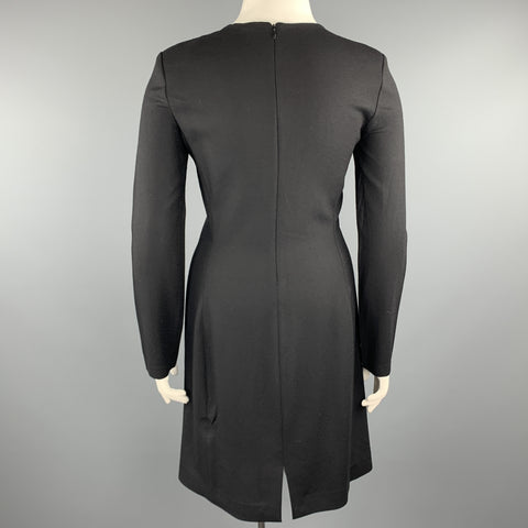 THE ROW Size 12 Black Wool Blend Crepe Long Sleeve  Shift Dress