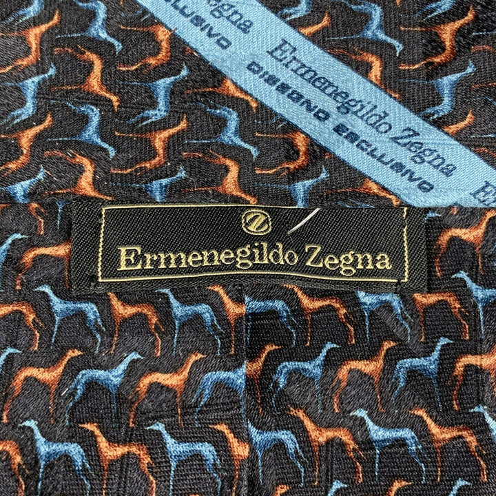 ERMENEGILDO ZEGNA Black & Tan Greyhound Silk Tie