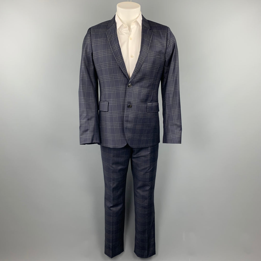 PAUL SMITH Slim Size 40 Regular Navy & Grey Plaid Wool Notch Lapel Suit