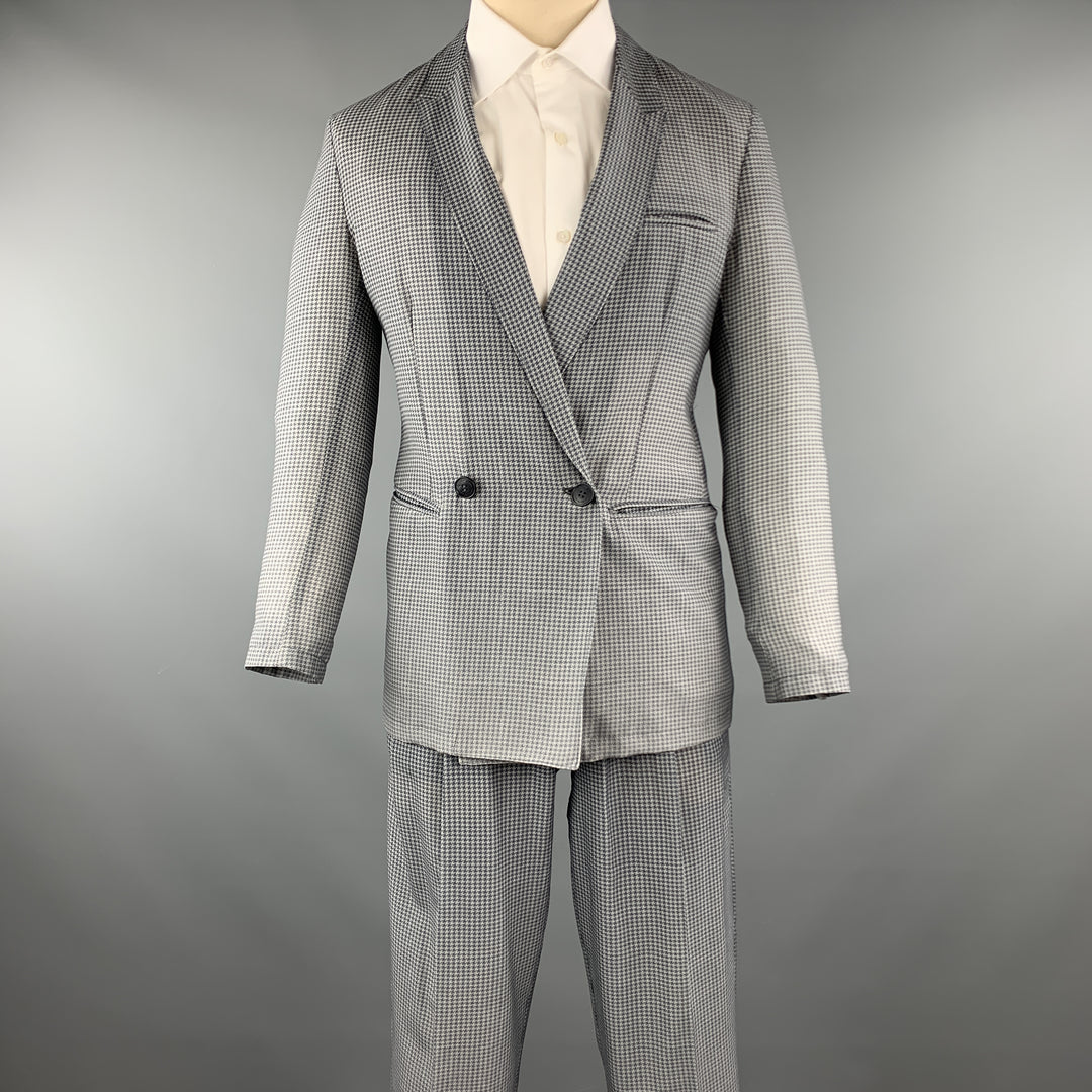 EMPORIO ARMANI Grey Houndstooth Size 36 Wool Double Breasted Suit