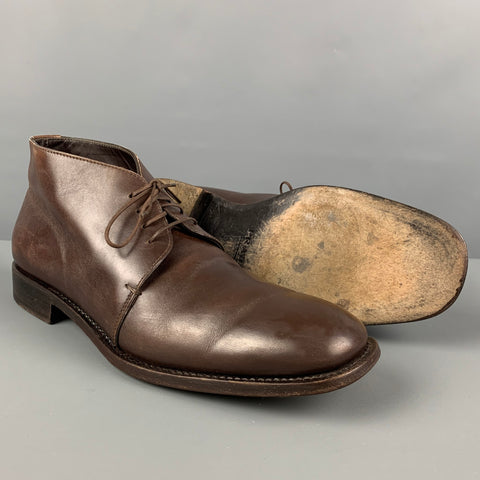 PRADA Size 10 Brown Leather Lace Up Boots