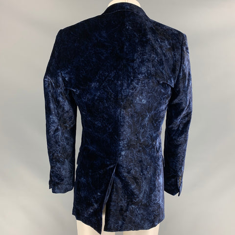 YVES SAINT LAURENT Size 38 Regular Navy Print Velvet Notch Lapel Sport Coat