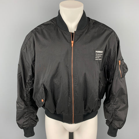 FIORUCCI Size M Black & White Print Polyamide Bomber Jacket