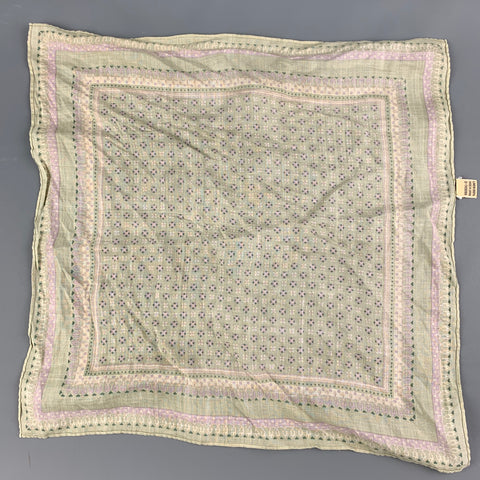 VINTAGE Green Lilac Print Linen Pocket Square