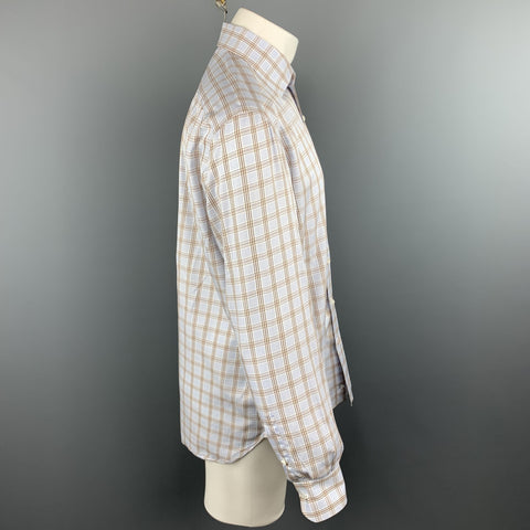 ISAIA Size M Blue & Brown Stripe Cotton Button Up Long Sleeve Shirt