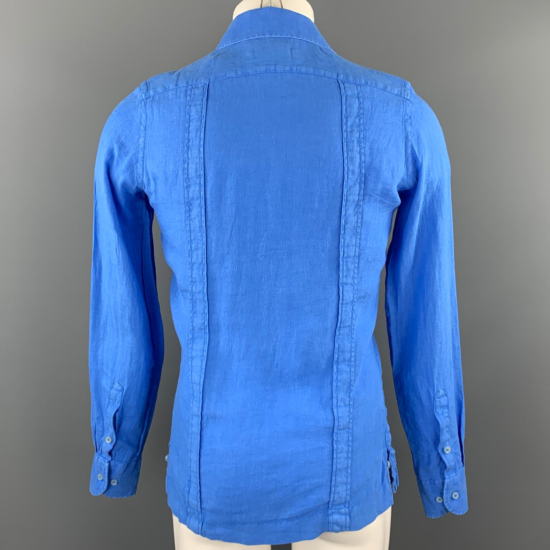 TRAFALGAR Size XS Blue Linen Button Up Long Sleeve Shirt