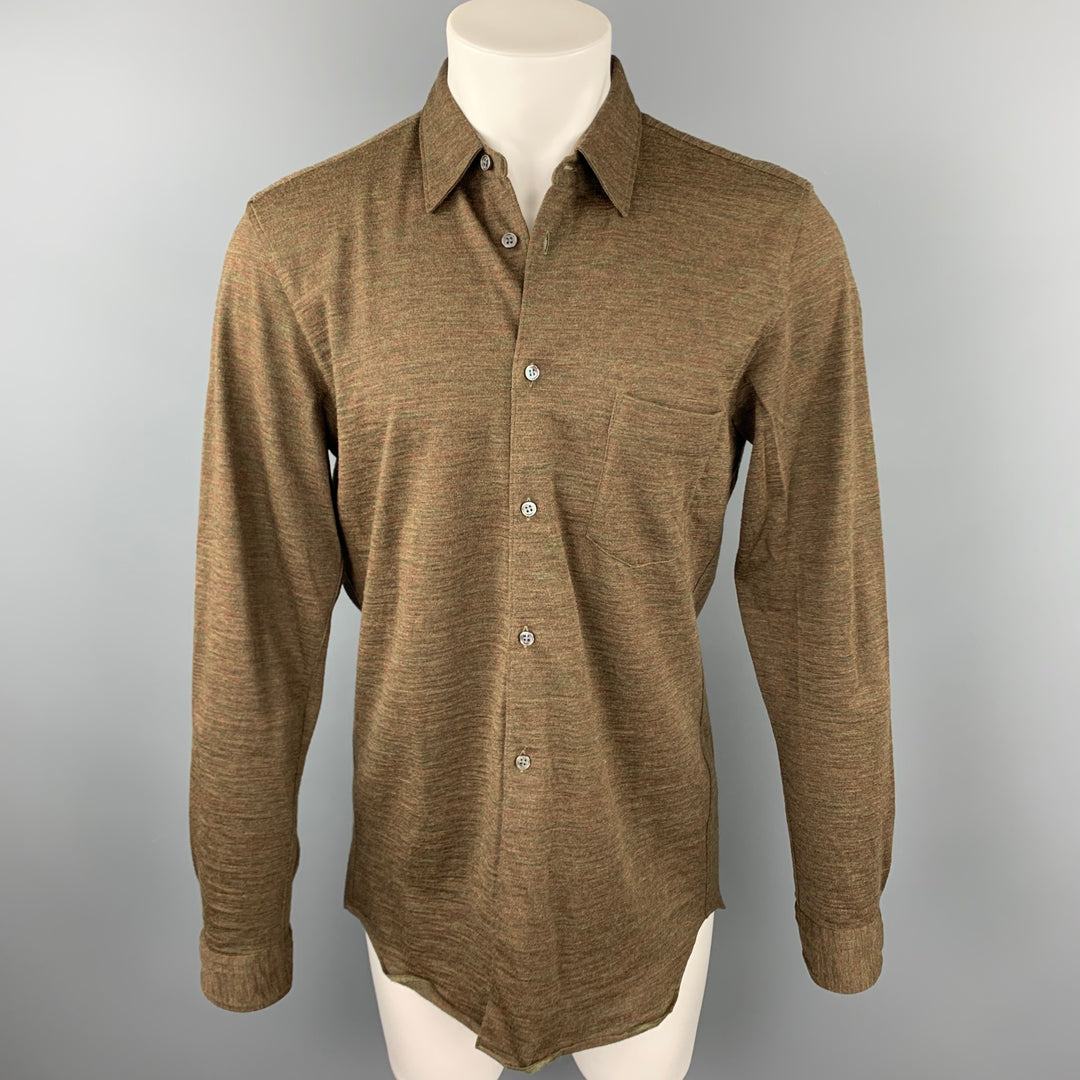 COMME des GARCONS SHIRT Size L Olive Donegal Wool SLong Sleeve Shirt