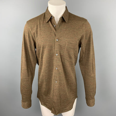 COMME des GARCONS SHIRT Size L Olive Donegal Wool SLong Sleeve Shirt