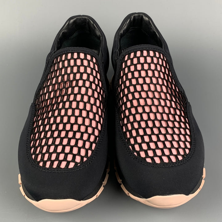 PRADA Size 7.5 Black &  Pink Nylon Mesh Slip Sneakers