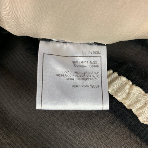 CHANEL 08P Size 6 Black White Silk Applique A-Line Cocktail Dress