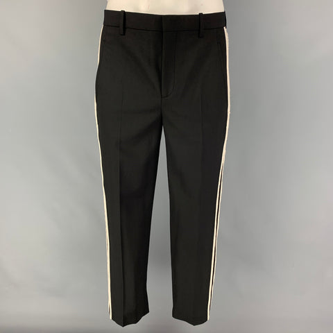 NEIL BARRETT Size 40 Black White Polyester Blend Peak Lapel Suit