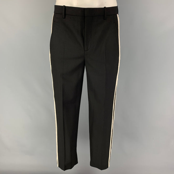 NEIL BARRETT Size 40 Black White Polyester Blend Peak Lapel Suit