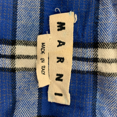MARNI Size XS Blue & White Brushed Plaid Cotton Oversized Long Sleeve Shirt