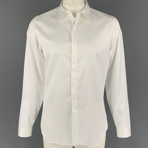 CALVIN KLEIN COLLECTION Size XL White Cotton Long Sleeve Shirt