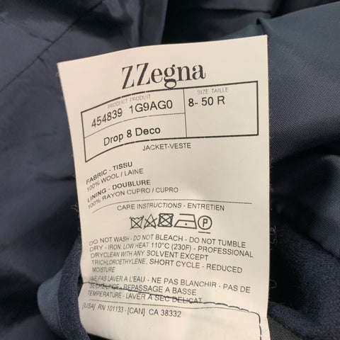 ERMENEGILDO ZEGNA Size 40 Black Navy Blackwatch Plaid Wool Sport Coat