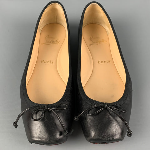 CHRISTIAN LOUBOUTIN Rosella Talla 7 Zapatos planos de cuero negro con punta en punta
