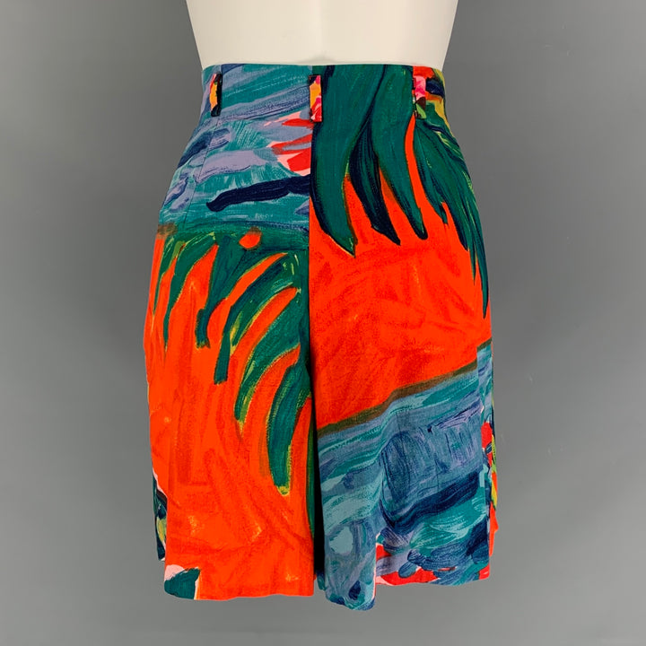 RALPH LAUREN Size 10 Multi-Color Cotton Watercolor High Waisted Shorts